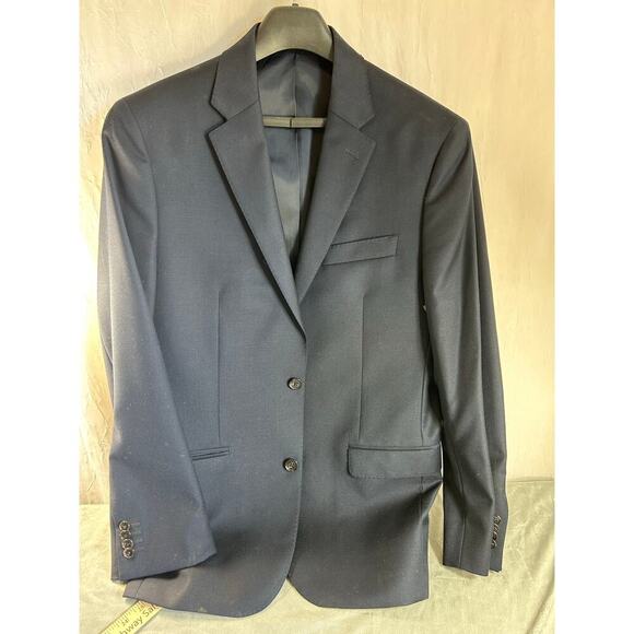 LAUREN Ralph Lauren Slim Navy Blue 100% Wool Suit Jacket Size 44 - Picture 1 of 4